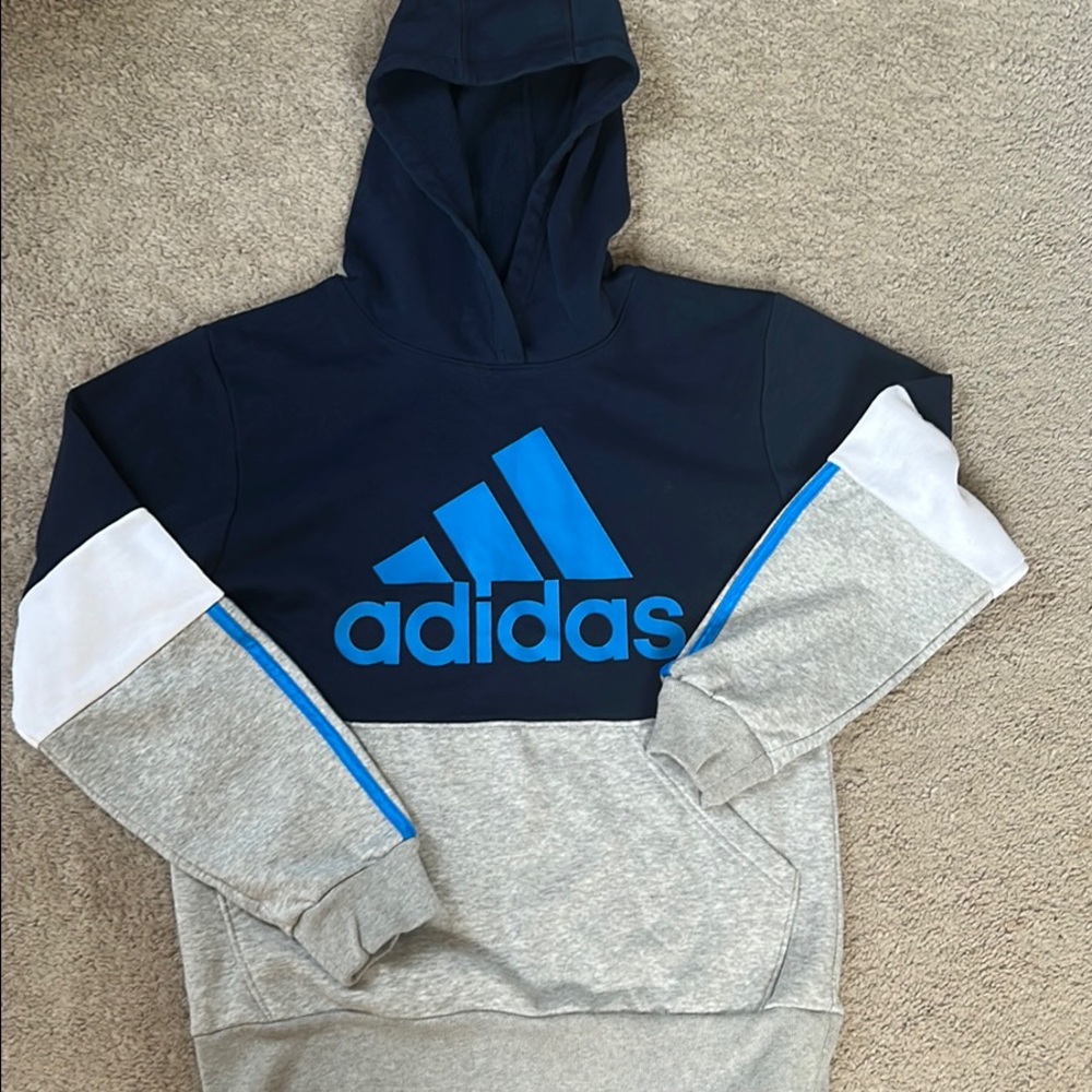 Adidas Blue and Gray Logo Hoodie